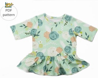 Baby tunic pattern, Peplum top sewing pattern, toddler tunic pattern, digital sewing pattern, girl's sewing patterns