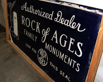 Original 1940s Rock Of Ages Double Sided Porcelain Sign