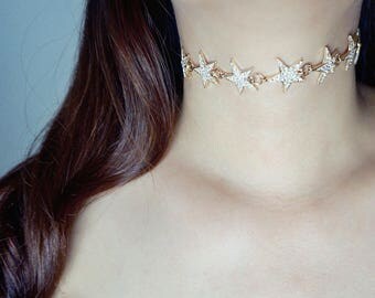 Five stars Chokers/ Star choker/ bridal necklace/ Bridal wedding jewelry/ Bridesmaid necklet / Polaris Necklace/ North Star Necklace