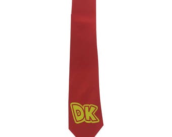 DK Necktie Donkey Kong Tie Costume Prop Cosplay Logo Neck Tie Nintendo Gamer Accessory Mens Adult Video Game Gift High Quality