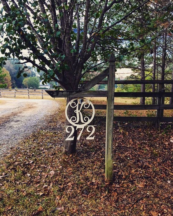 Rustic Metal Hanging Home Address Sign With Initial Monogram   Il 570xN.1174029864 Amic 