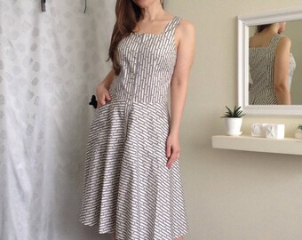 Gray&Milk Middle Summer Dress/Summer Striped Dress/Summer Middle Dress/ Summer Dress from Cotton/ Milk Сotton Summer Dress