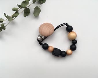 HEX // Juniper Wood + Silicone Soother Clip // Pacifier Clip // Dummy Chain // Toy Clip