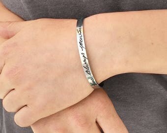 Personalized Actual Handwriting Cuff Bracelet - Steel Bracelet - Signature Jewelry - Handwritten Note Keepsake - Handwriting Cuff - 1292