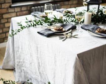 Linen Tablecloth, stonewashed linen, softened linen, natural linen, different sizes, light grey
