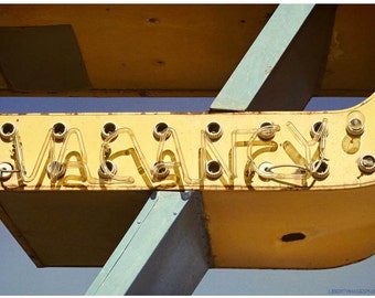 Faded Neon Sign Photo - Yellow and Blue Motel Vacancy Sign Photograph - Neon Sign Photography by Liberty Images - Route 66 Neon Wall Art