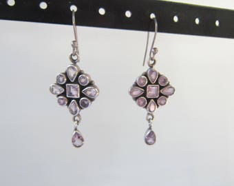 Vintage Sterling Silver Dangle Earrings with Bezel Set Light Amethyst Stones - 1541D