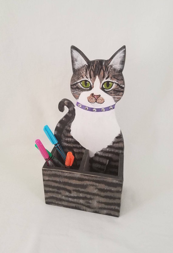 Cat Pencil Holder Tabby Cat Pencil Holder Cat Desk