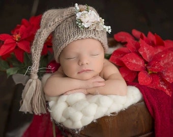 SALE Baby Hat, Newborn Hat, Christmas Baby Hat, Christmas Stocking, Knit Newborn Hat, Baby Photo Prop