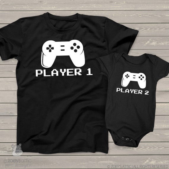 Video game player 1 and player 2 matching dad and kiddo DARK