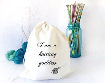 Portable Knitting Bag- Project Bag- Yarn Bag- Knitting Tote- Tote Bag- Drawstring Bag- Sock Knitting Bag- Yarn Storage- Knitting Meme