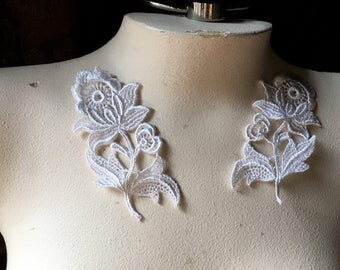 White Lace Applique PAIR for Bridal, Garments, Costume Design PR
