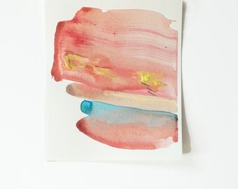 Minimal Expressive Landscape Art on Paper, pink, yellow, blue 8 x 10" original art "Painting 934" modern contemporary abstract watercolor