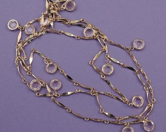 Vintage Bezel Set Crystal Chain / Bezel Set Crystal Necklace / Bezel Set Chain / Crystal Necklace / Crystal and Gold Chain