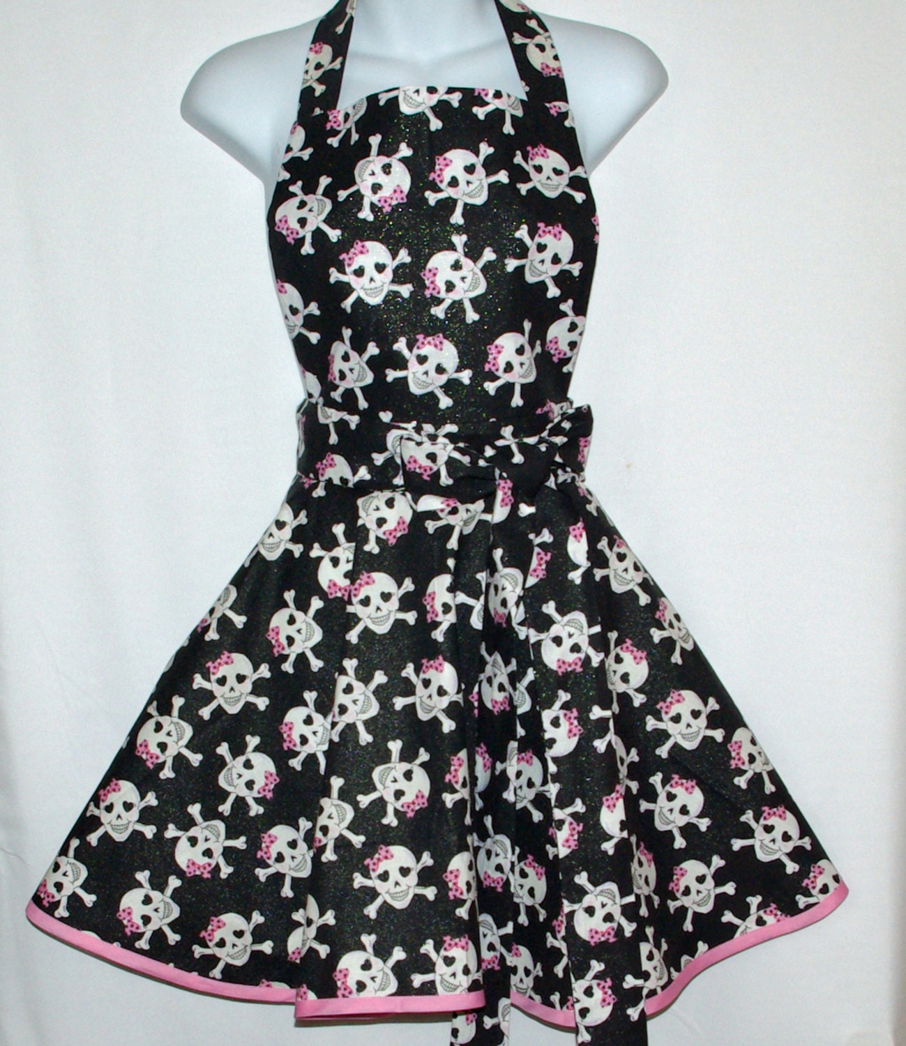 Sugar Skulls Apron Pink Black Pretty Flirty Cute Custom