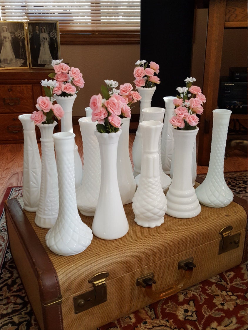 16 Tall White Milk Glass Bud Vases Wedding Centerpieces