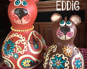 bear, brown, paisley, gourd, painted gourd, hand painted, mom, cub, home decor