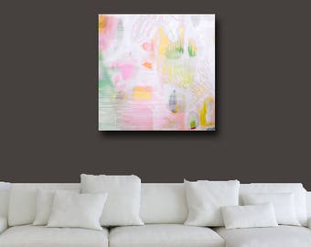 Large Abstract Canvas Wall Art, Pale Abstract Painting, Large Contemporary Giclee Print, Modern Artwork, Expressive Abstract Art