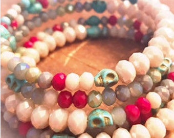 Sugar Skull Bracelet Memory Wire Bracelet