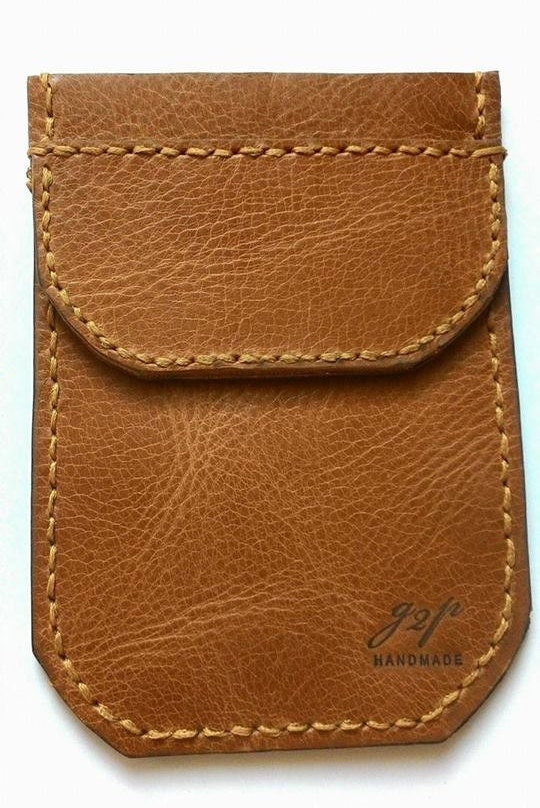 Brown vintage Leather Pocket Protector sleeve small
