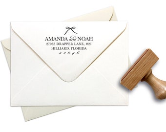 Self Inking or Wood Stationery Invitation Personalized Custom Return Address Rubber Stamp Beach House Bow - Script Classic Home Sweet Home