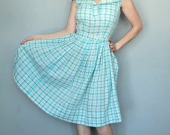 1950s Plaid Day Dress with Belt