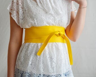 Yellow vegan leather obi belt, Sash belt, faux leather belt, Obi belt, yellow obi belt, womens clothing, boho belt, yellow belt