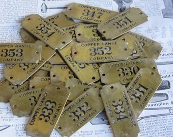 Only 1 Vintage Brass Tag Copper Range Company Michigan Copper Mine Mining Metal Number Tag Industrial Antique Tag Keychain Jewelry Pendant