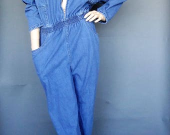 blue denim jumpsuit, jumpsuit 80s, jean onepiece, vintage jumpsuit, 80s vintage, denim coveralls