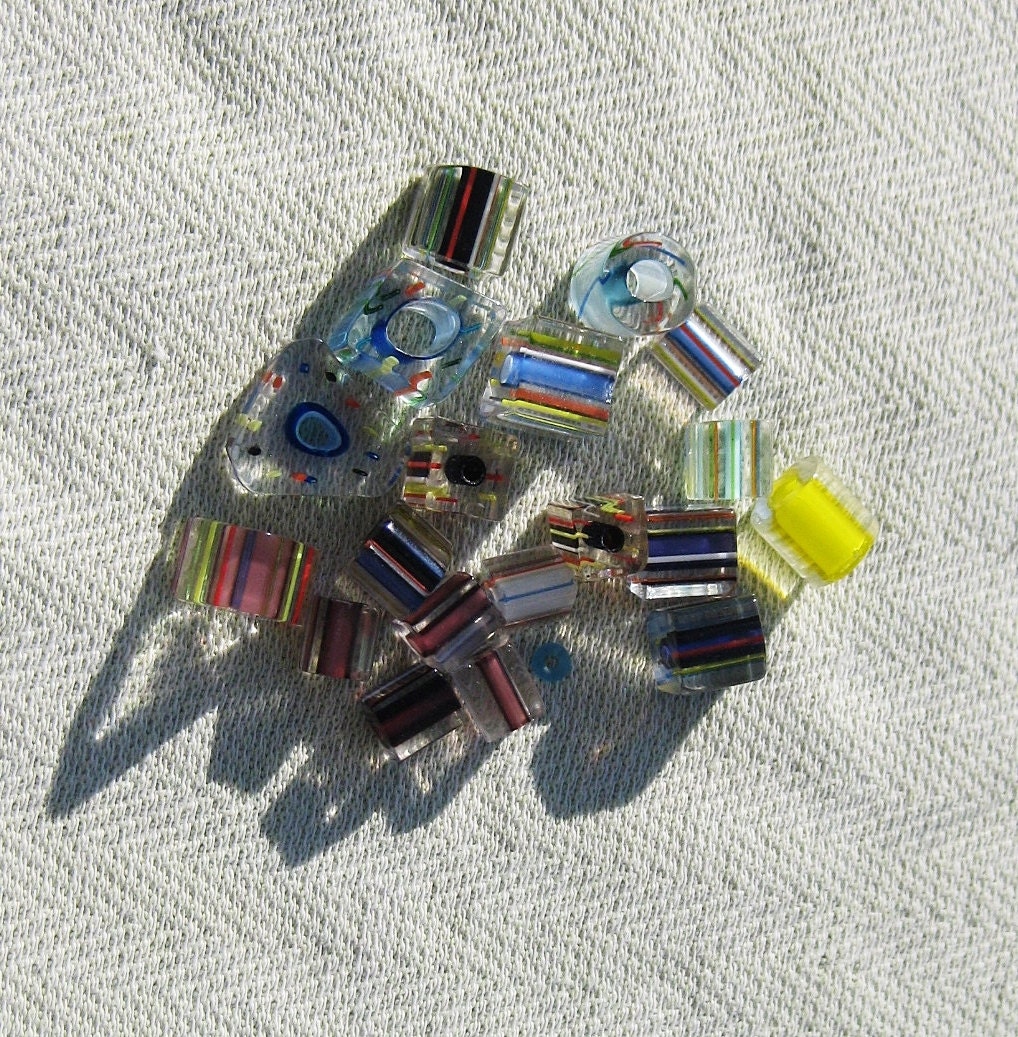 Funky Striped Glass Bead Lot 19 pcs Jewelry Making