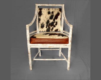 Vintage Rattan Bamboo Armchair - McGuire - Target Back - Upcycle - Hair on Cowhide - Leather Chair