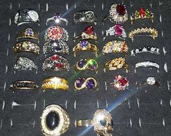 Watch This Resale Lot Opportunity 27 RINGS 10k + 14k Yellow Gold Filled, White Gold Filled, Sterling Silver, Some Plated, Various Ring Sizes