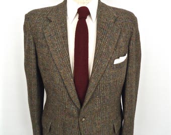 Ralph Lauren Tweed Sport Coat / Polo RL for Saks gray brown herringbone wool suit jacket / men's medium-large
