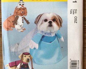 UNCUT McCall's 7211 Pet Dog Clothes Sewing Pattern One Size Halloween Costume, Elsa, Olaf, Anna, Disney Frozen Characters