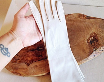 Vintage Mid Century Not White Leather 3/4 length Gloves Mad Men Formal