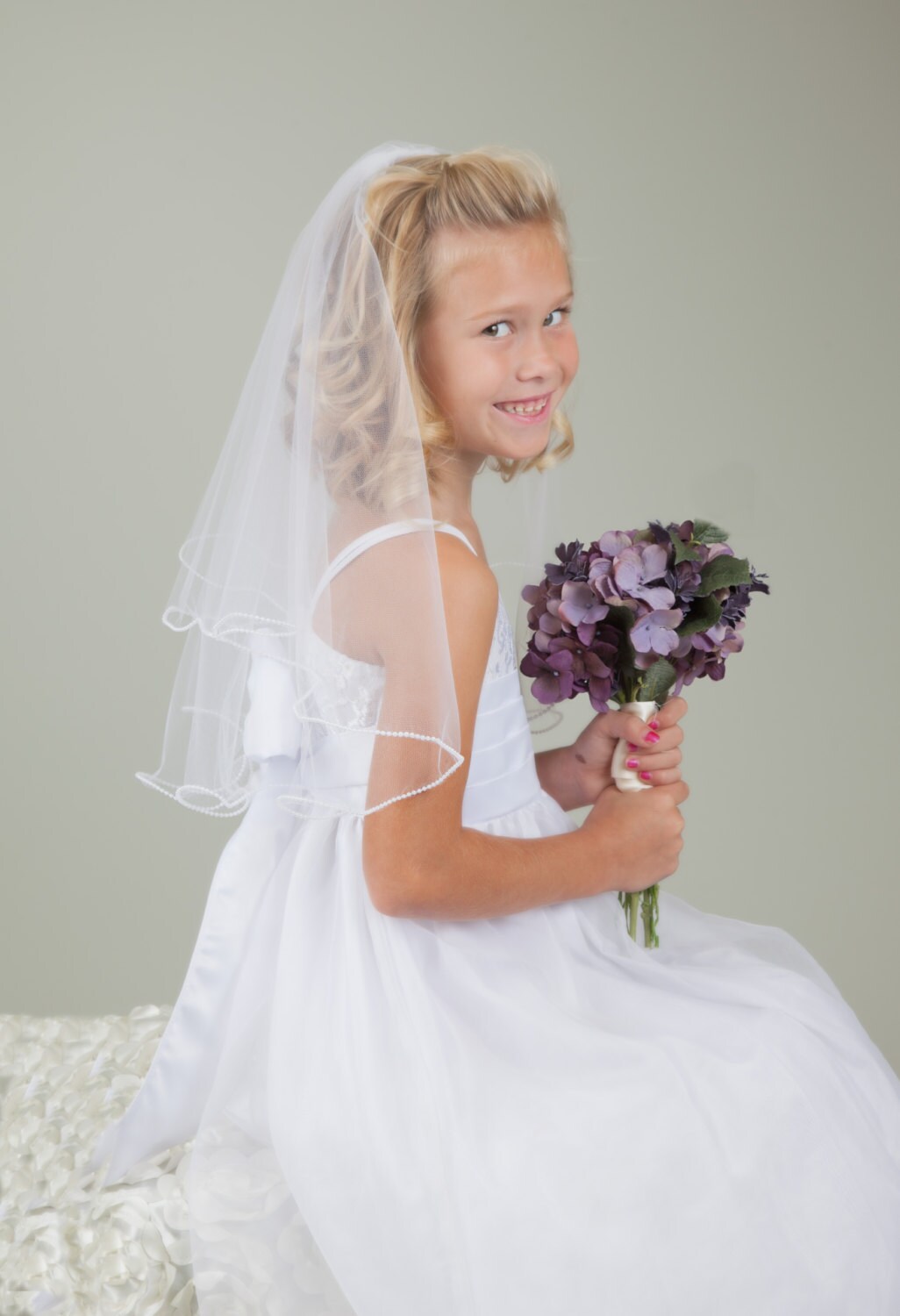 1st Communion Flower Girl Veil with Pearl Edge
