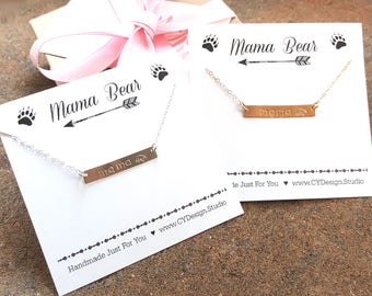 Mama Bear Necklace - Hand Stamped Bar Necklace - Simple Jewelry - Personalized Initial Necklace - Mother's Day Jewelry - Gift for Her