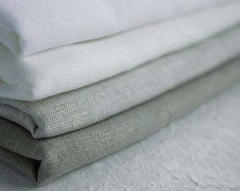Pure Linen fabric. Undyed Linen fabric in snow white, natural white, light grey and natural grey colors 160g/m weight fabric for sewing