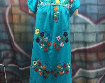 Ladies Blue Embroider Mexican Dress