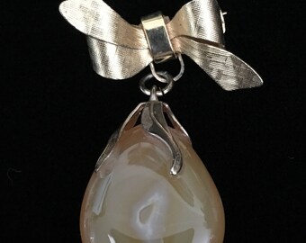 Vintage Handmade Oregon Carnelian Agate w/Bow Brooch 1969 (ABX2A)