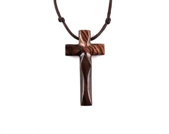 Wood Cross Necklace, Mens Cross Necklace, Wooden Cross Pendant, Mens Cross Pendant, Mens Wood Cross, Christian Jewelry, Hand Carved Cross