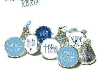 BAPTISM blue kiss stickers - Child of God kiss stickers ~ for Hershey's Kisses® Chocolate (108 stickers)