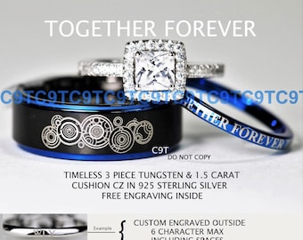 timeless doctor who inspired his 8mm tungsten and hers 2mm 925 sterling silver 15 carat cushion - Dr Who Wedding Ring timeless doctor who inspired his 8mm tungsten and hers 2mm 925 sterling silver 15 carat cushion - Dr Who Wedding Ring