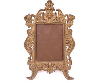 Antique Brass Photo Frame, Art Nouveau Frame, Baroque Gold Photo Frame, Ornate Victorian Picture Frame, Free Standing Frame, Easel Frame