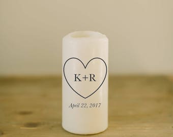Personalized Pillar Unity Candle - Heart, Initials & Date