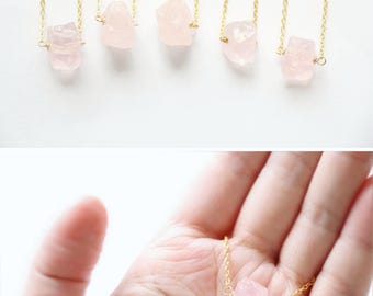 Rose quartz necklace, Raw crystal necklace, Raw quartz necklace, Choker necklace, Crystal jewelry, Natural stone necklace, Bridesmaid gift