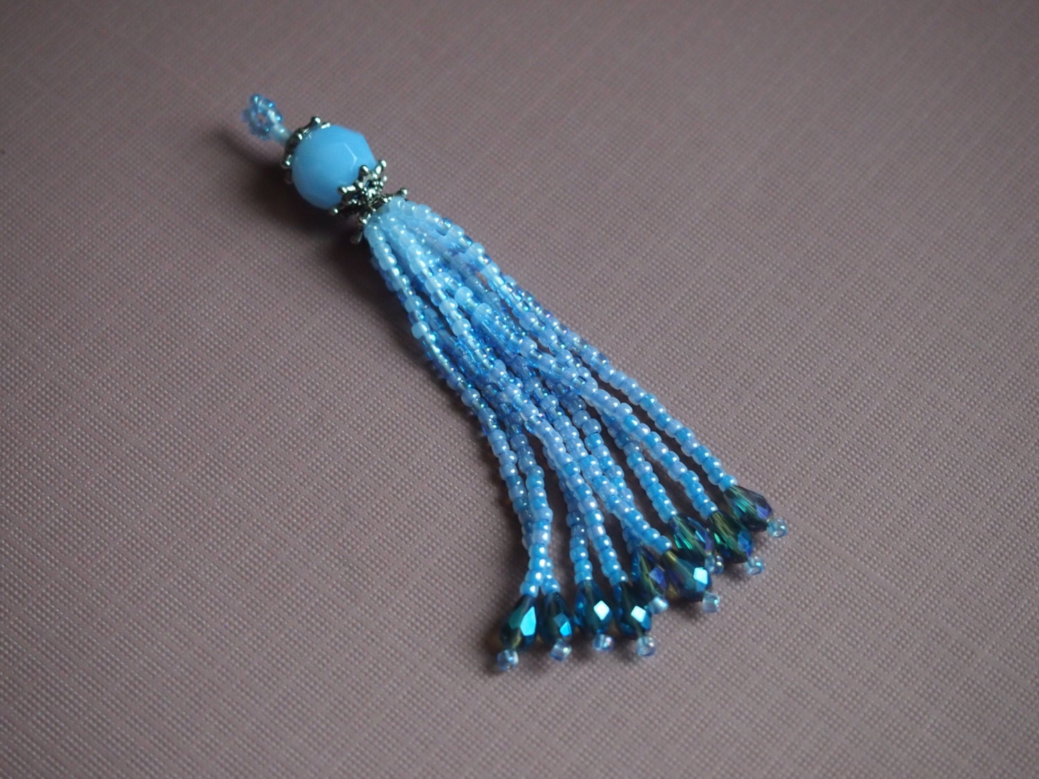 blue ombre handmade seed bead tassels for jewelry making or