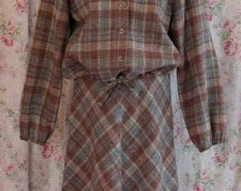 70s Suit Dress - Plaid Wool Jacket & A Line Skirt Set - NWT - Gayle Kirkpatrick for Tudor Square - Excellent Condition - Vintage Size 12