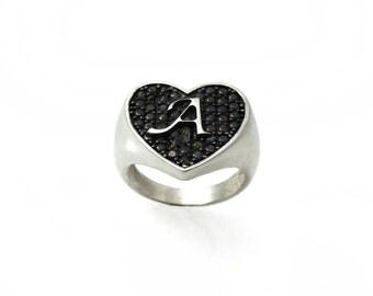 Monogram heart ring. personal ring. Initial ring. Silver monogram ring. women initial ring. personalized ring. Heart ring. (2132)