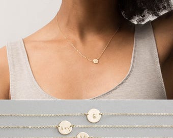 Initial Necklace Personalized Disks • Dainty Custom Monogram Disc Necklace • Hand Stamped Personalized Letters, Gold Coin Necklace • LN209_L